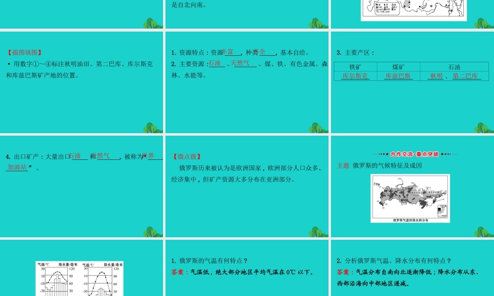 七年级地理下册 第七章 第四节 俄罗斯(一 横跨亚欧大陆北部 自然资源丰富)习题课件(新版)新人教版 课件