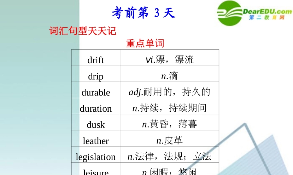 (鲁、津专用)高三英语二轮复习 考前特训 考前第3天专题课件
