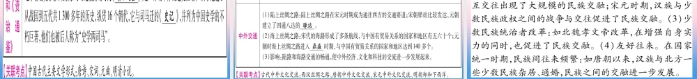(甘肃专用)中考历史总复习 第一篇 考点系统复习 板块一 中国古代史 主题五 民族关系发展和社会变化(精讲)课件