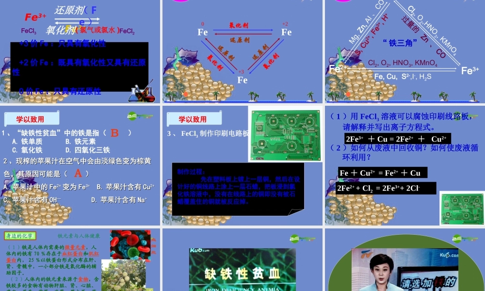 九年级化学上册 ]探究铁及其化合物的氧化性或还原性课件 人教新课标版 课件