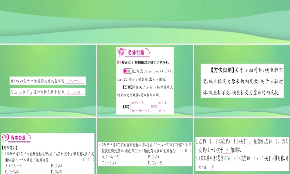 (江西专用)八年级数学上册 第13章 轴对称 13.2 画轴对称图形 第2课时 用坐标表示轴对称作业课件 (新版)新人教版 课件