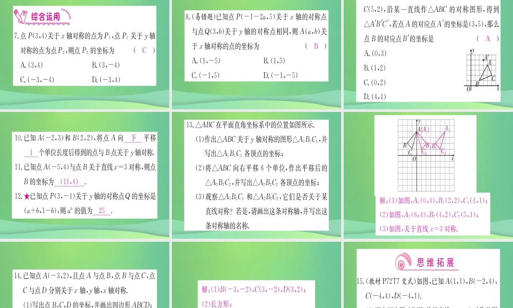 (江西专用)八年级数学上册 第13章 轴对称 13.2 画轴对称图形 第2课时 用坐标表示轴对称作业课件 (新版)新人教版 课件