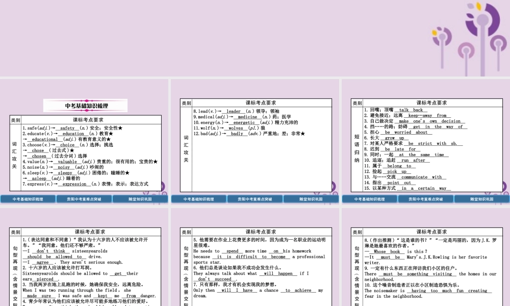(贵阳专版)中考英语总复习 第1部分 教材知识梳理篇 九全 Units 7 8(精讲)课件