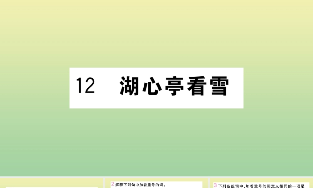 (河北专版)九年级语文上册 第三单元 12 湖心亭看雪作业课件 新人教版 课件