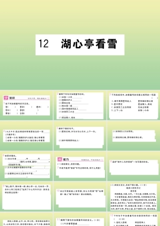 (河北专版)九年级语文上册 第三单元 12 湖心亭看雪作业课件 新人教版 课件