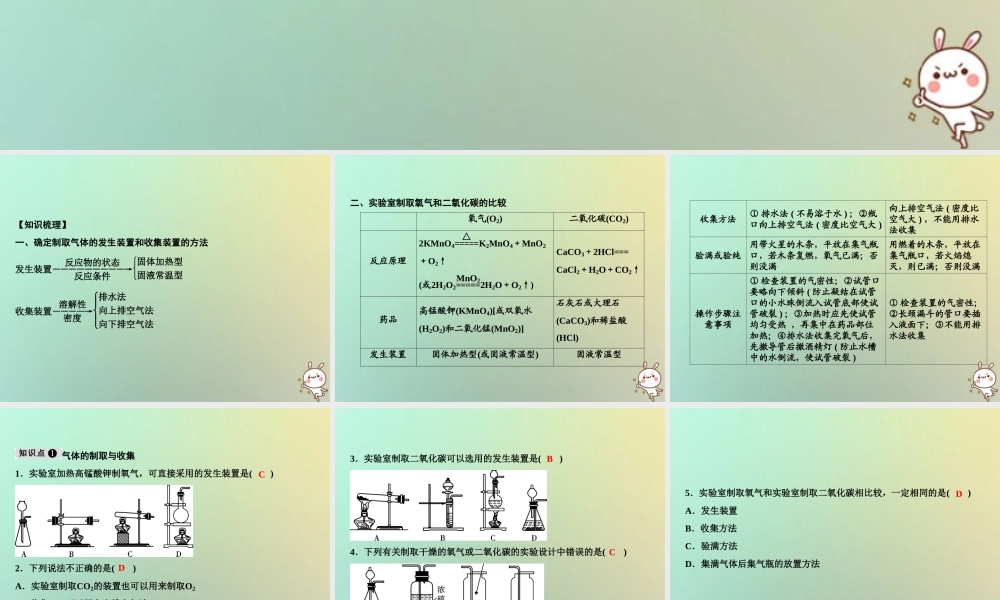 九年级化学上册 第6单元 碳和碳的氧化物 专题突破五 气体的实验室制法作业课件 (新版)新人教版 课件