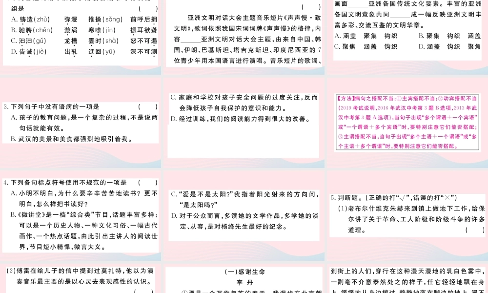 (武汉专版)八年级语文下册 第五单元 17 壶口瀑布习题课件 新人教版 课件