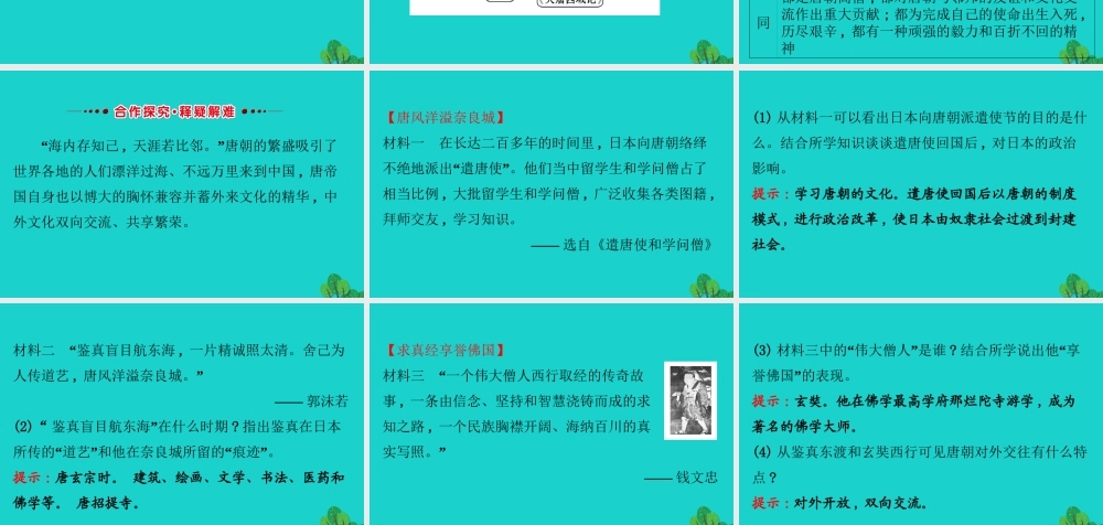 七年级历史下册 第一单元 隋唐时期：繁荣与开放的时代 第4课唐朝的中外文化交流习题课件 新人教版 课件