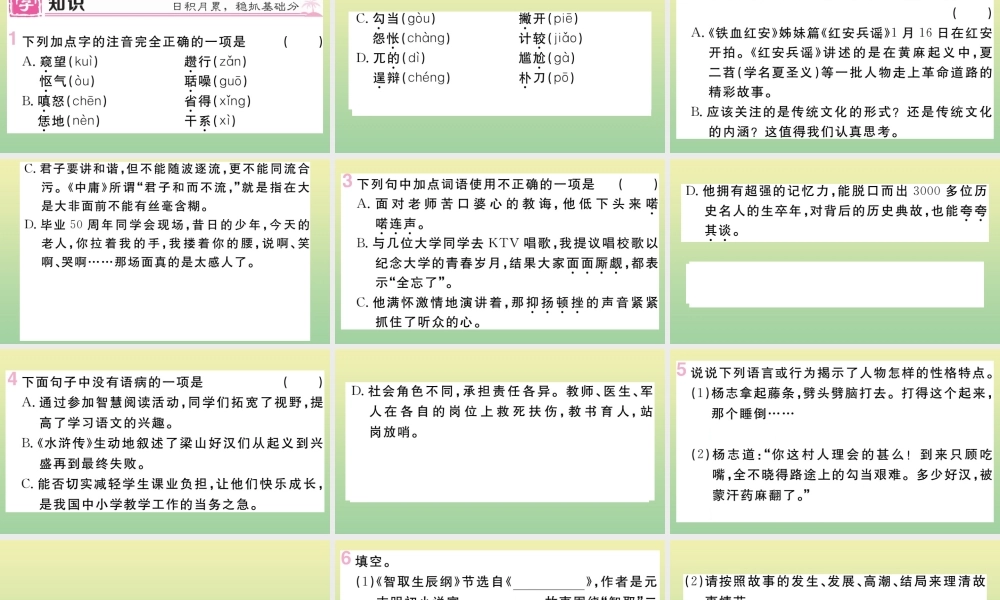 (黄冈专版)九年级语文上册 第六单元 21 智取生辰纲作业课件 新人教版 课件