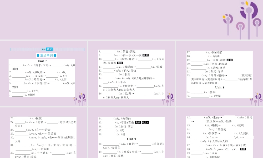 中考英语总复习 第一部分 系统复习 成绩基石 七下 第5讲 Unit 7 9课件