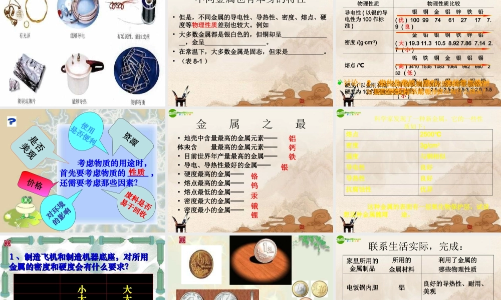 九年级化学下册(金属和金属材料)(一)课件 人教新课标版 课件