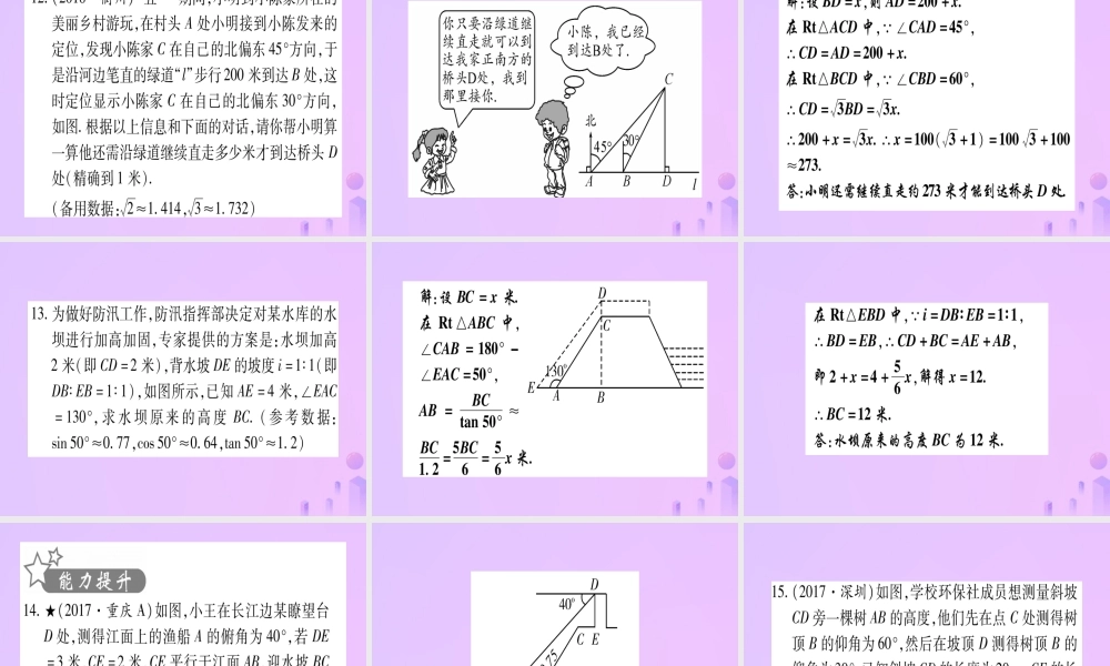 (云南专用)中考数学 第一轮 考点系统复习 第4章 三角形 第6节 锐角三角函数及其应用作业课件