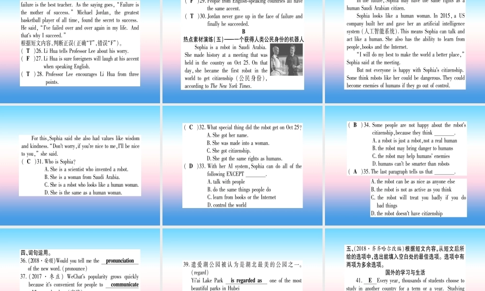 中考英语准点备考 第一部分 教材系统复习 考点精练十五 九上 Unit 3课件