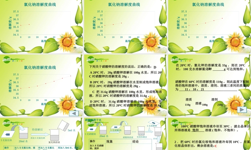 九年级化学下册92溶解度课件1人教新课标版 九年级化学下册92溶解度课件(三套1-3)人教新课标版