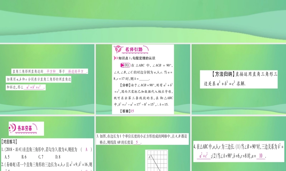 (江西专用)八年级数学上册 第1章 勾股定理 1.1 探索勾股定理 第1课时 认识勾股定理作业课件 (新版)北师大版 课件