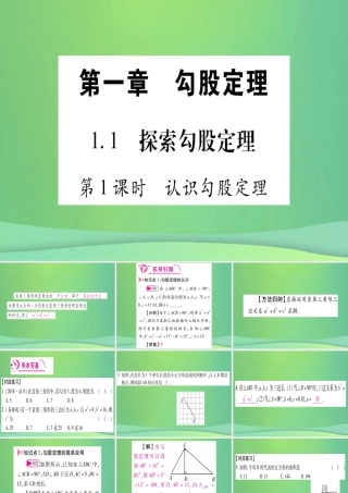 (江西专用)八年级数学上册 第1章 勾股定理 1.1 探索勾股定理 第1课时 认识勾股定理作业课件 (新版)北师大版 课件