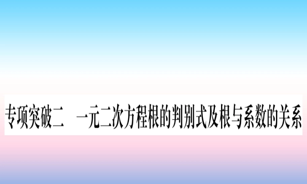 (湖北专版)中考数学总复习 第2轮 中档题突破 专项突破2 一元一次方程根的判别式及与系数的关系习题课件
