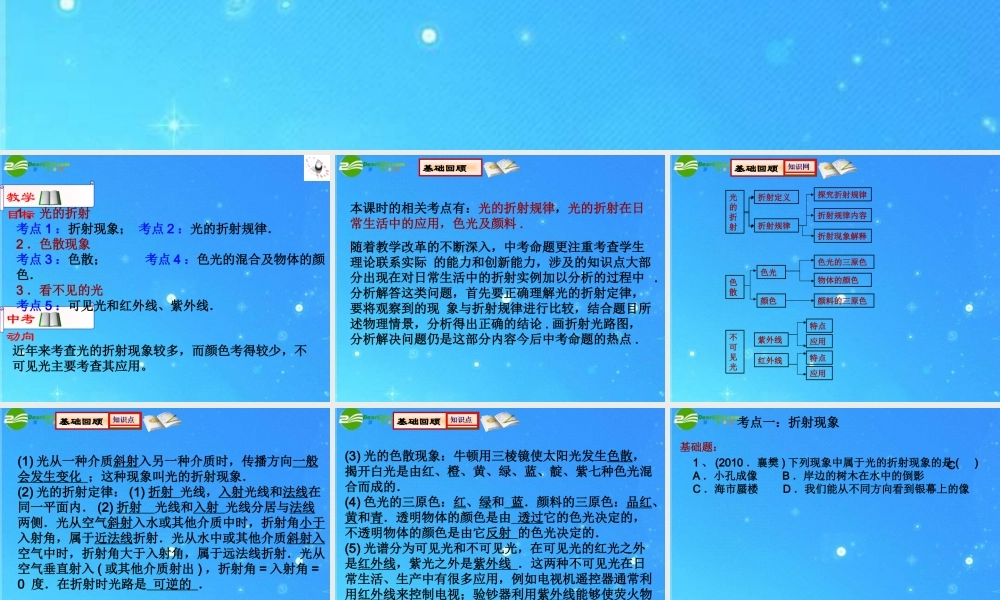 中考物理复习课件 第二章 光的折射 课件