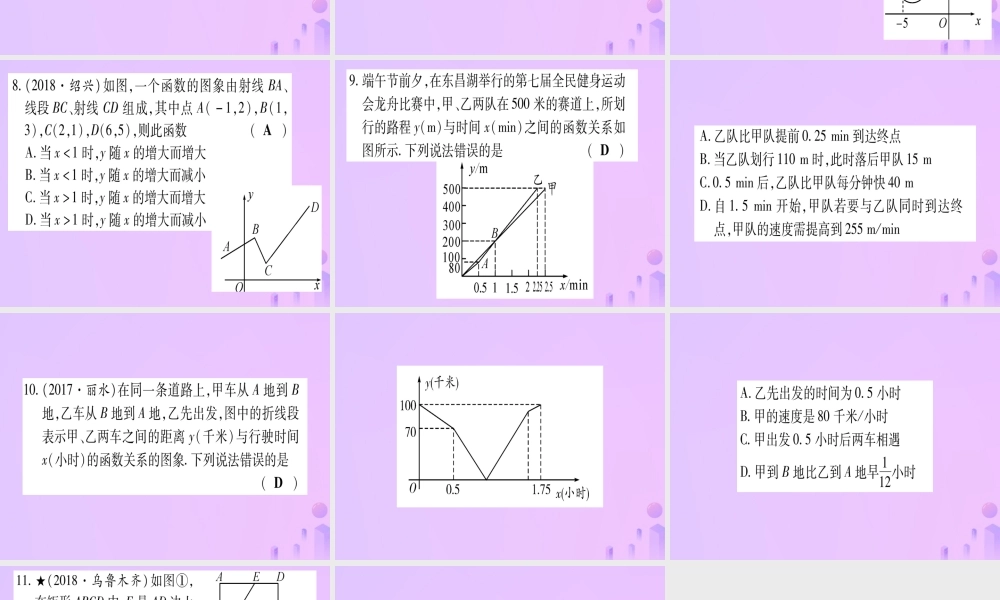 (云南专用)中考数学 第一轮 考点系统复习 第3章 函数 第1节 平面直角坐标系与函数作业课件