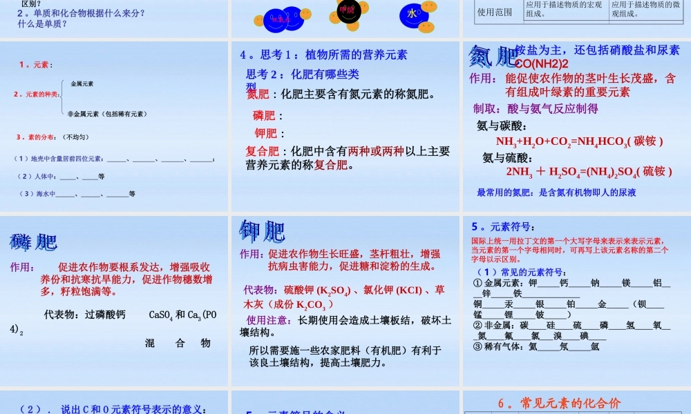 中考科学 元素复习课件 浙教版 课件