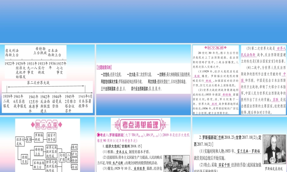 (甘肃专用)中考历史总复习 第一篇 考点系统复习 板块六 世界现代史 主题二 经济大危机和第二次世界大战(精讲)课件