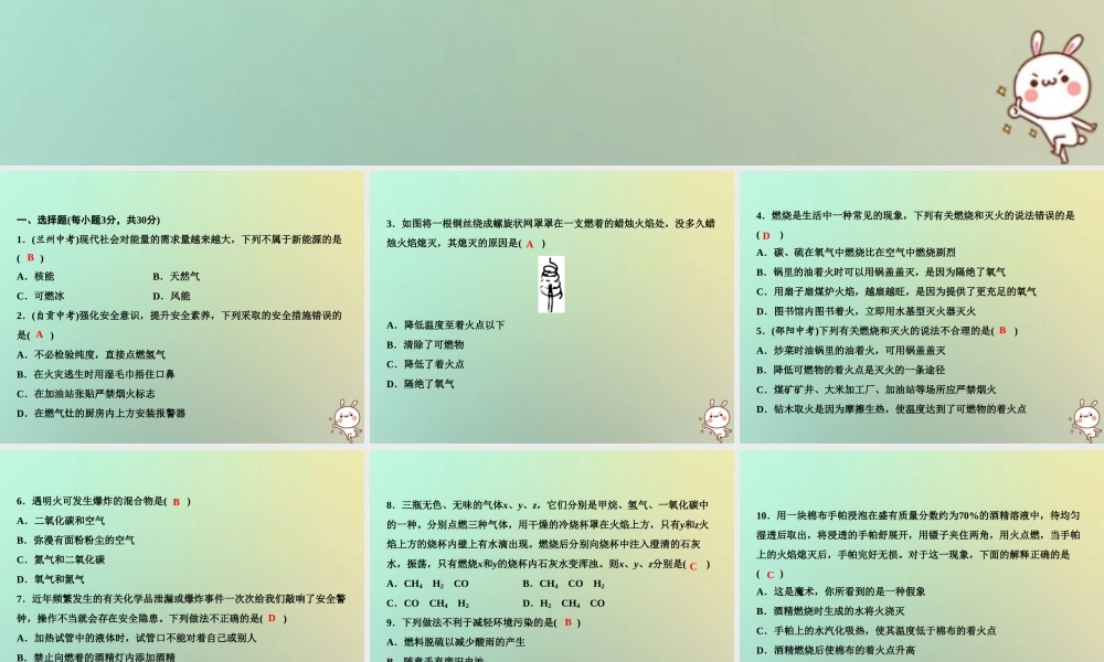 九年级化学上册 双休自测八(第七单元 课题1、2)作业课件 (新版)新人教版 课件