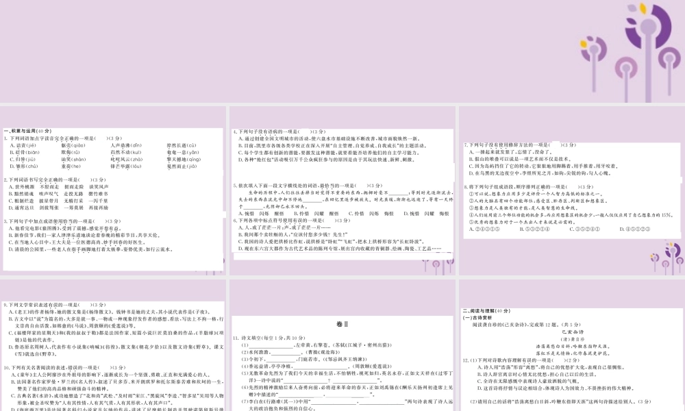 (贵州专版)中考语文复习 第二轮 综合模拟测试卷(一)课件