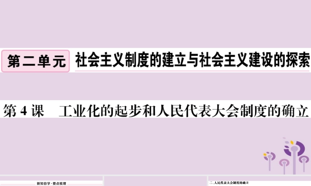 (玉林专版)八年级历史下册 第二单元 社会主义制度的建立与社会主义建设的探索 第4课 工业化的起步和人民代表大会制度的确立习题课件 新人教版 课件