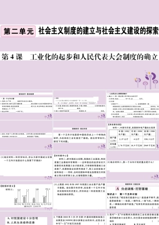 (玉林专版)八年级历史下册 第二单元 社会主义制度的建立与社会主义建设的探索 第4课 工业化的起步和人民代表大会制度的确立习题课件 新人教版 课件