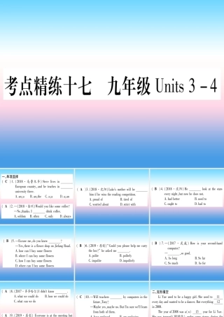 (湖北专用版)版中考英语复习 第一篇 教材系统复习 考点精练十七 九全 Units 3 4实用课件