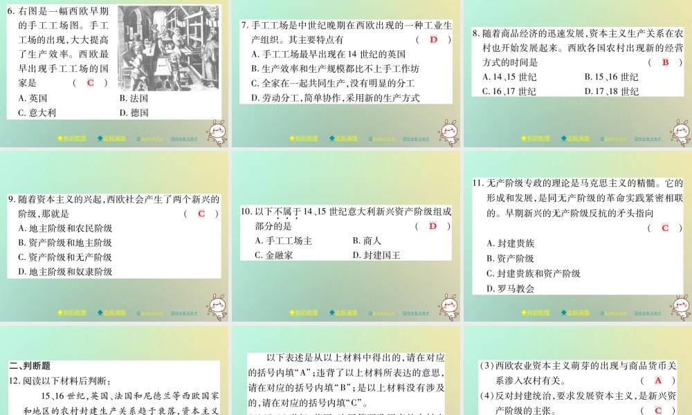 九年级历史上册 第五单元 资本主义的兴起 第十二课 西欧资本主义的产生课件 川教版 课件