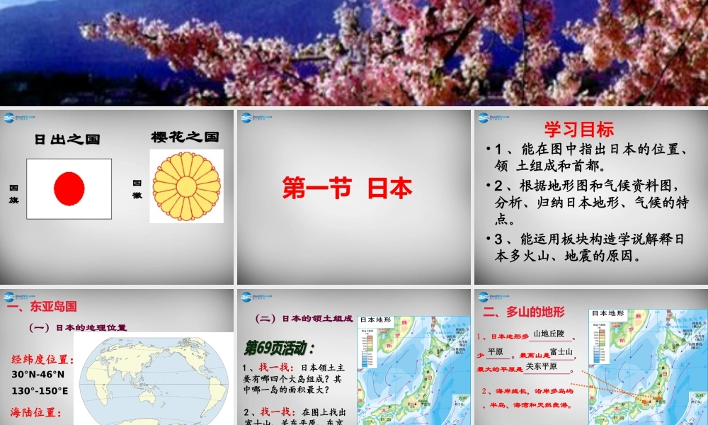 七年级地理下册 第八章 第一节 日本(第1课时)课件1 湘教版 课件