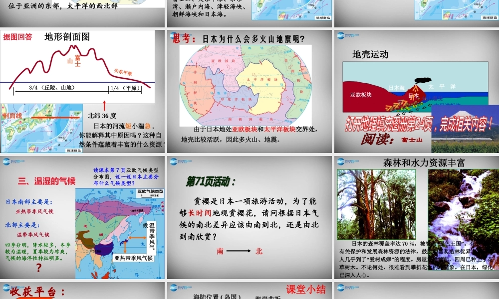 七年级地理下册 第八章 第一节 日本(第1课时)课件1 湘教版 课件
