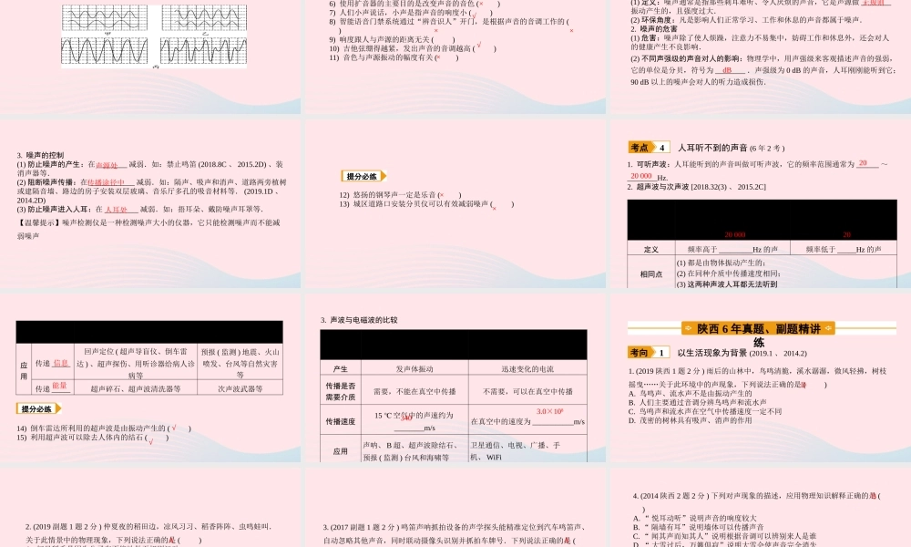 中考物理一轮复习 基础考点一遍过 第一章 声现象课件