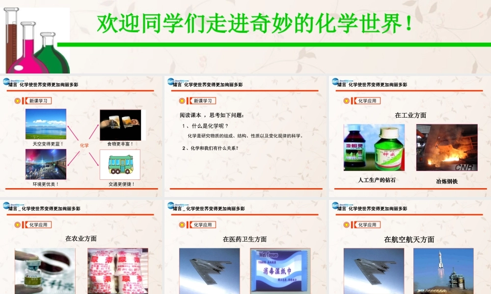 九年级化学上册 绪言 化学使世界变得更加绚丽多彩课件2 (新版)新人教版 课件