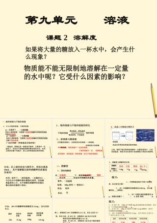 九年级化学(溶解度)课件 人教新课标版 课件