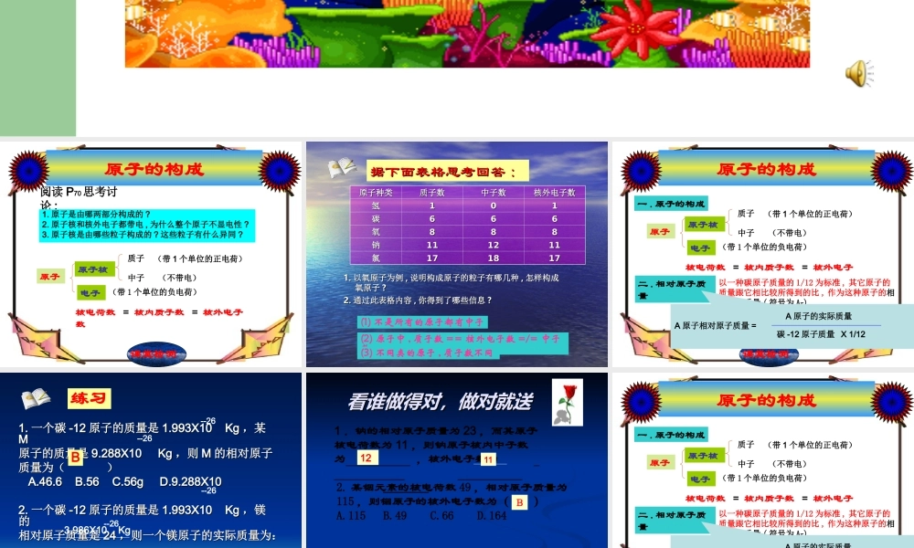 九年级化学原子的构成课件