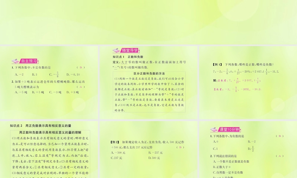 (遵义专版)七年级数学上册 第一章 有理数 1.1 正数和负数习题课件 (新版)新人教版 课件