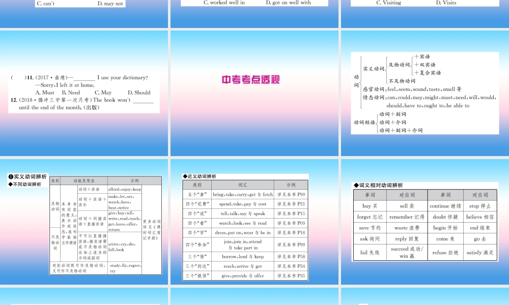 中考英语总复习 第二部分 语法专项突破篇 1基础语法(八)动词和动词短语习题课件