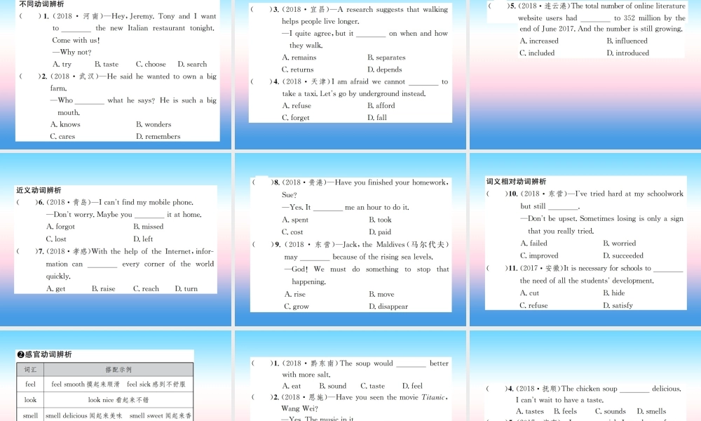中考英语总复习 第二部分 语法专项突破篇 1基础语法(八)动词和动词短语习题课件