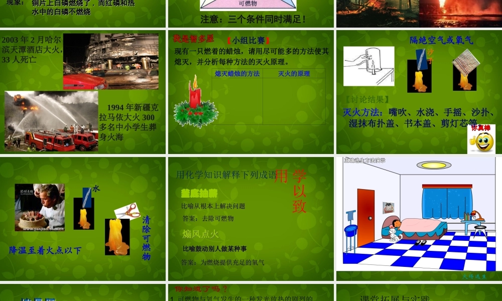 九年级化学上册 71 对 燃烧条件和灭火原理 的探究课件 (新版)新人教版 课件