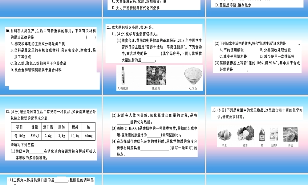 九年级化学下册 第十二单元 化学与生活检测卷习题课件 新人教版 课件