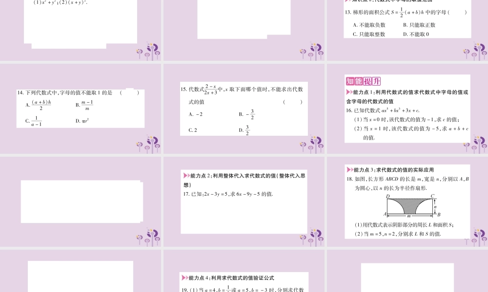 七年级数学上册 第2章 整式加减 2.1 代数式 2.1.3 代数式的值课件 (新版)沪科版 课件