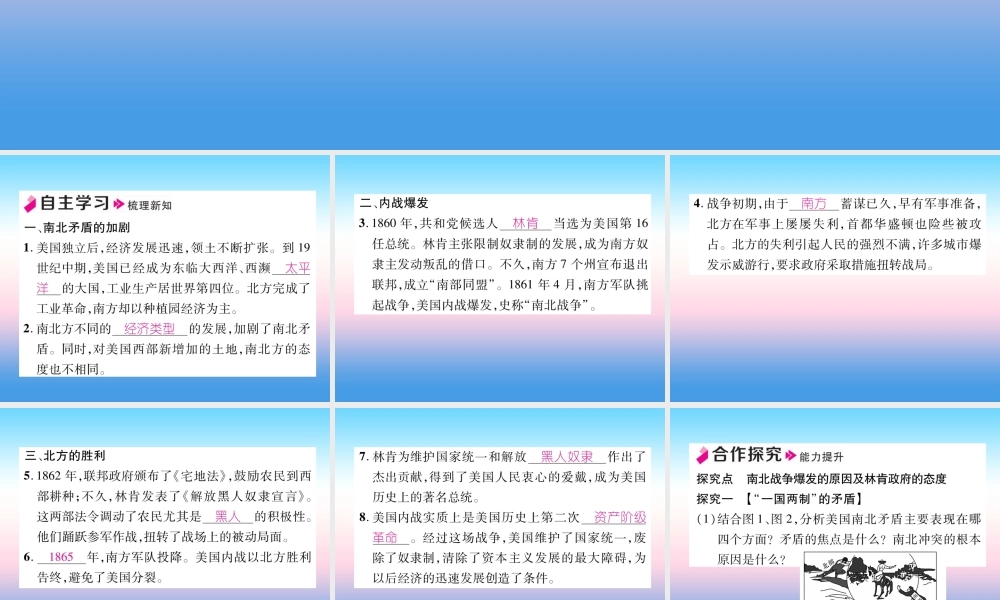 九年级历史下册 第1单元 殖民地人民的反抗与资本主义制度的扩展 第3课 美国内战自主学习课件 新人教版 课件