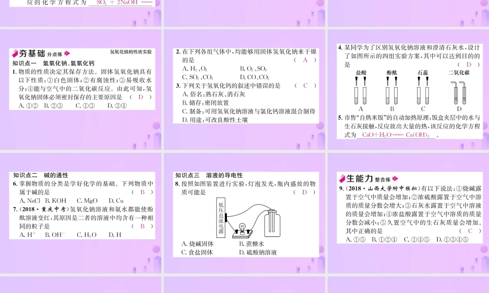 九年级化学下册 第10单元 酸和碱 课题1 常见的酸和碱 第3课时 常见的碱及碱的化学性质作业课件 (新版)新人教版 课件