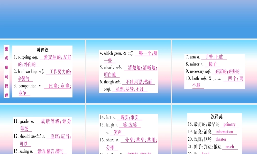 (湖北专用版)版中考英语复习 第一篇 教材系统复习 考点精讲七 八上 Units 3 4实用课件