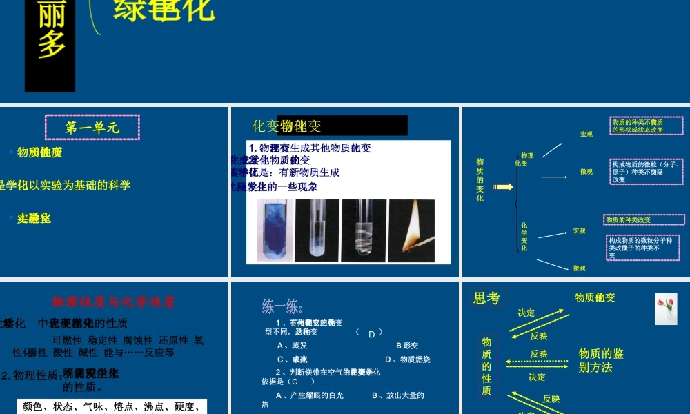 九年级化学 第一单元化学使世界变得更加绚丽多彩复习课件 人教新课标版 课件