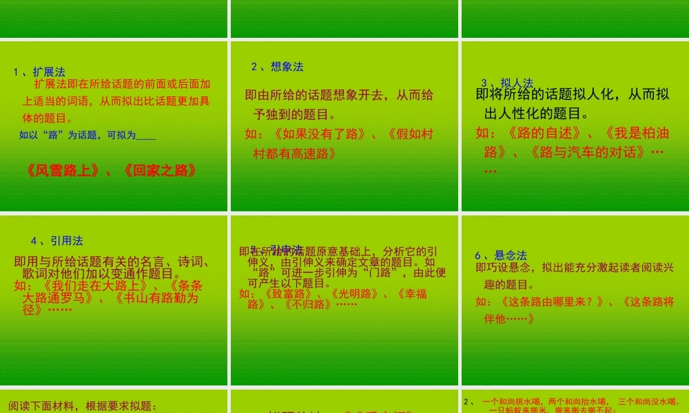 中考语文 话题作文快速命题—文好题先行课件