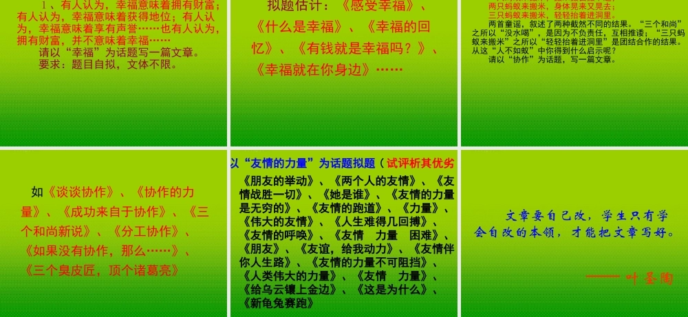 中考语文 话题作文快速命题—文好题先行课件