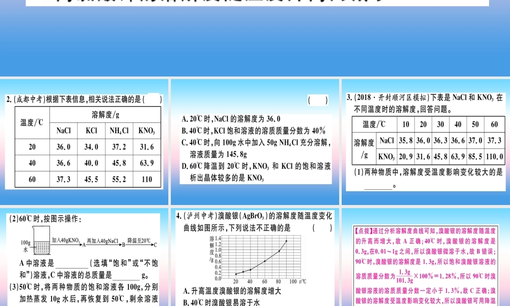 九年级化学下册 专题二 溶解度和溶质的质量分数习题课件 新人教版 课件